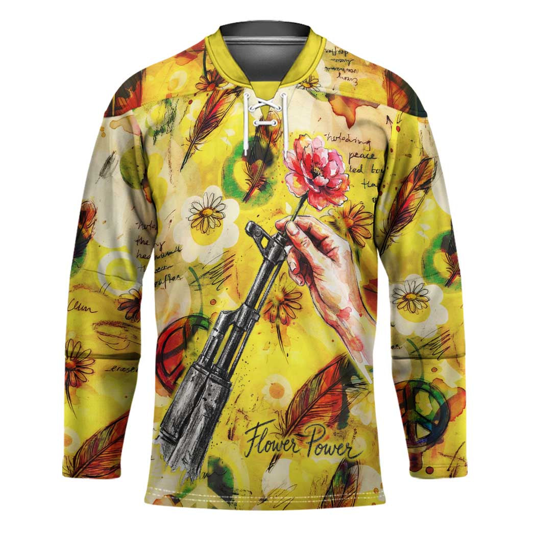 Make Love Not War Hockey Jersey Hippie Flower Power Revolution