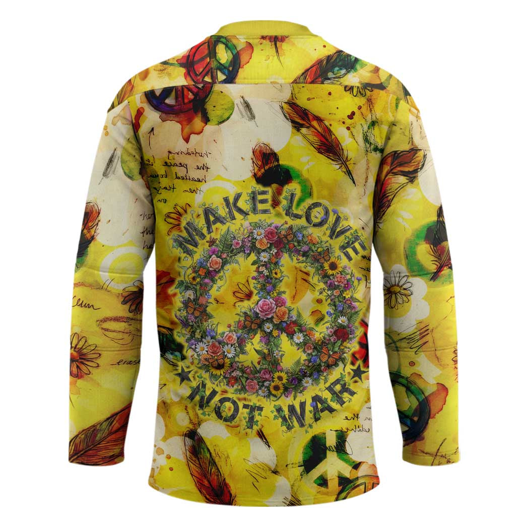 Make Love Not War Hockey Jersey Hippie Flower Power Revolution
