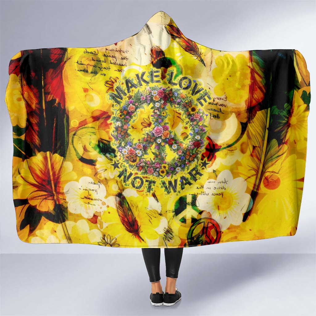 Make Love Not War Hooded Blanket Hippie Flower Power Revolution