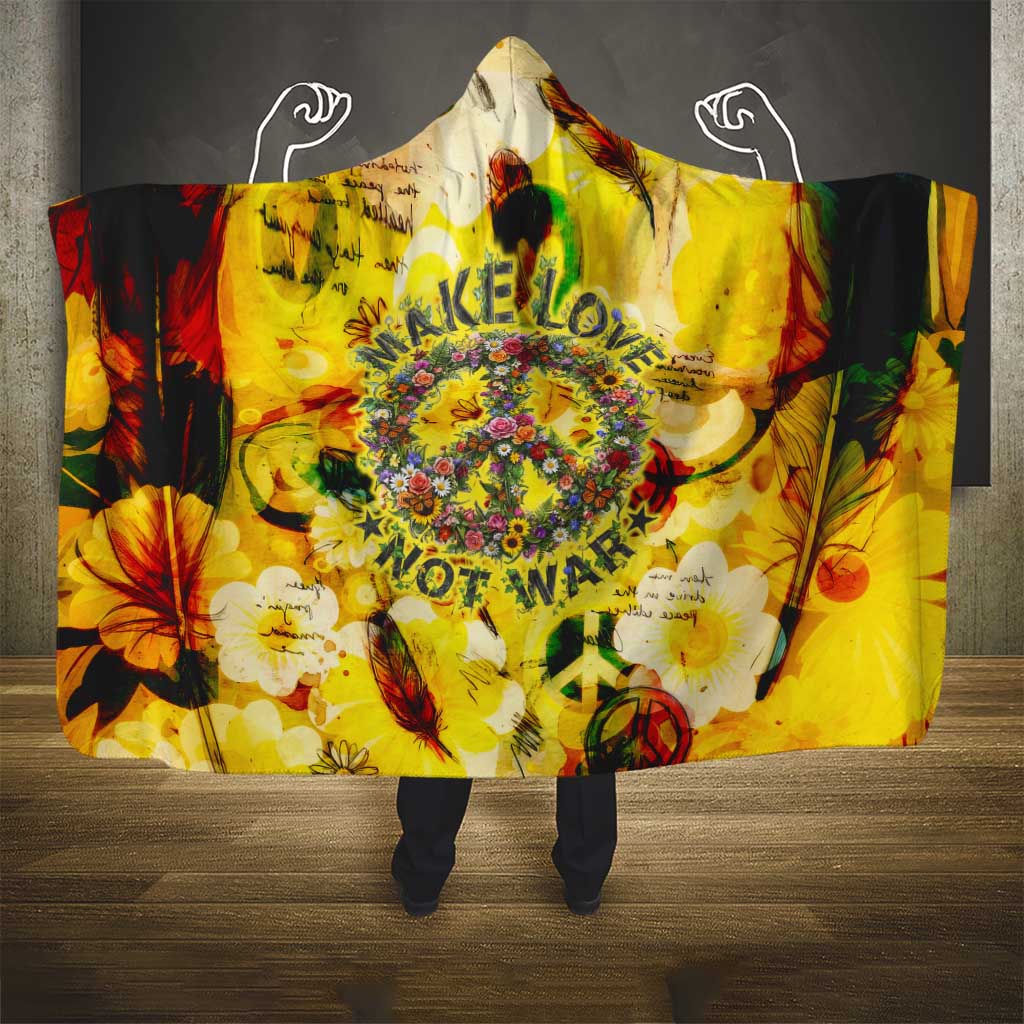 Make Love Not War Hooded Blanket Hippie Flower Power Revolution