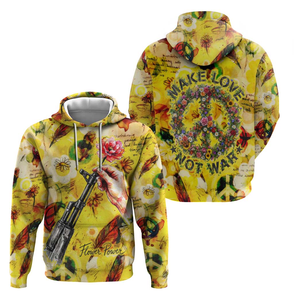 Make Love Not War Hoodie Hippie Flower Power Revolution