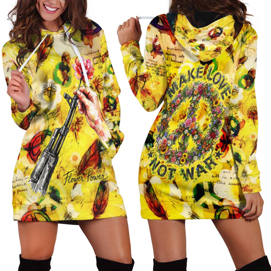 Make Love Not War Hoodie Dress Hippie Flower Power Revolution