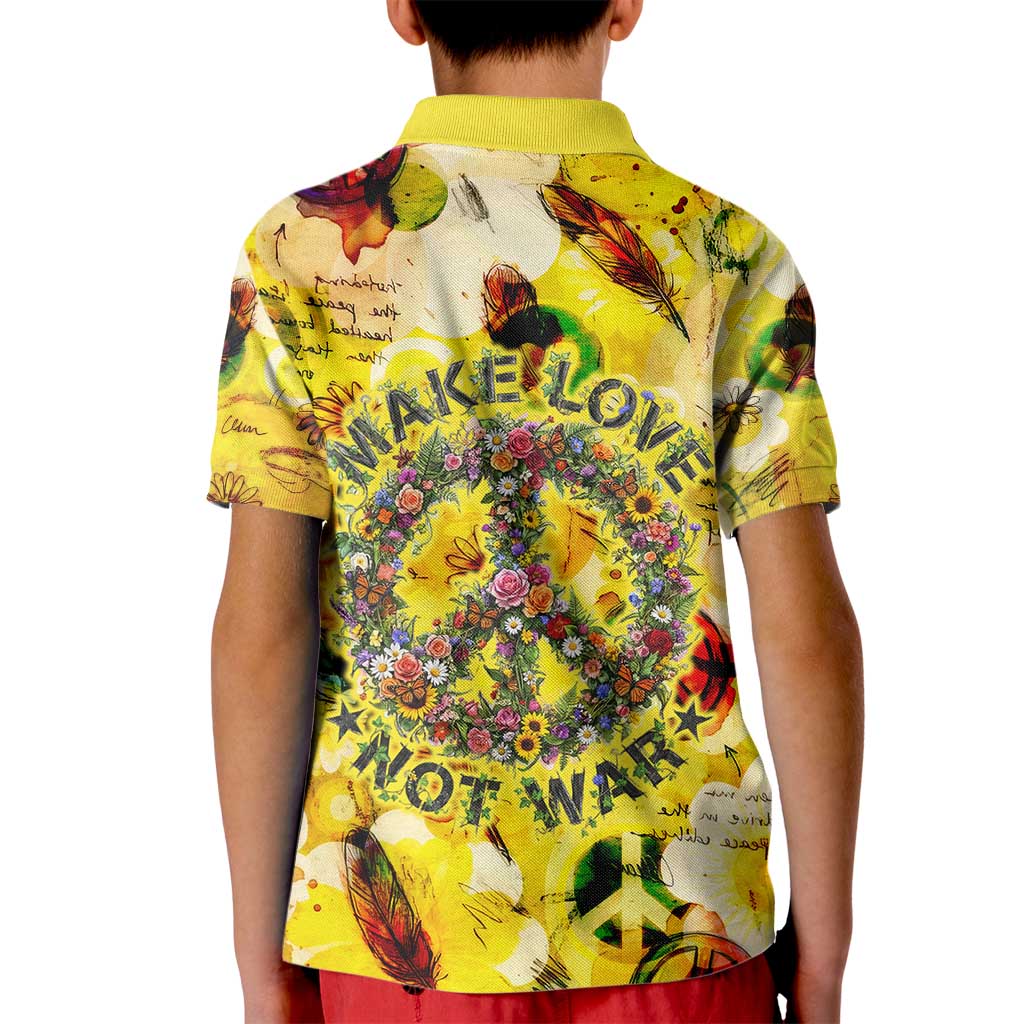 Make Love Not War Kid Polo Shirt Hippie Flower Power Revolution