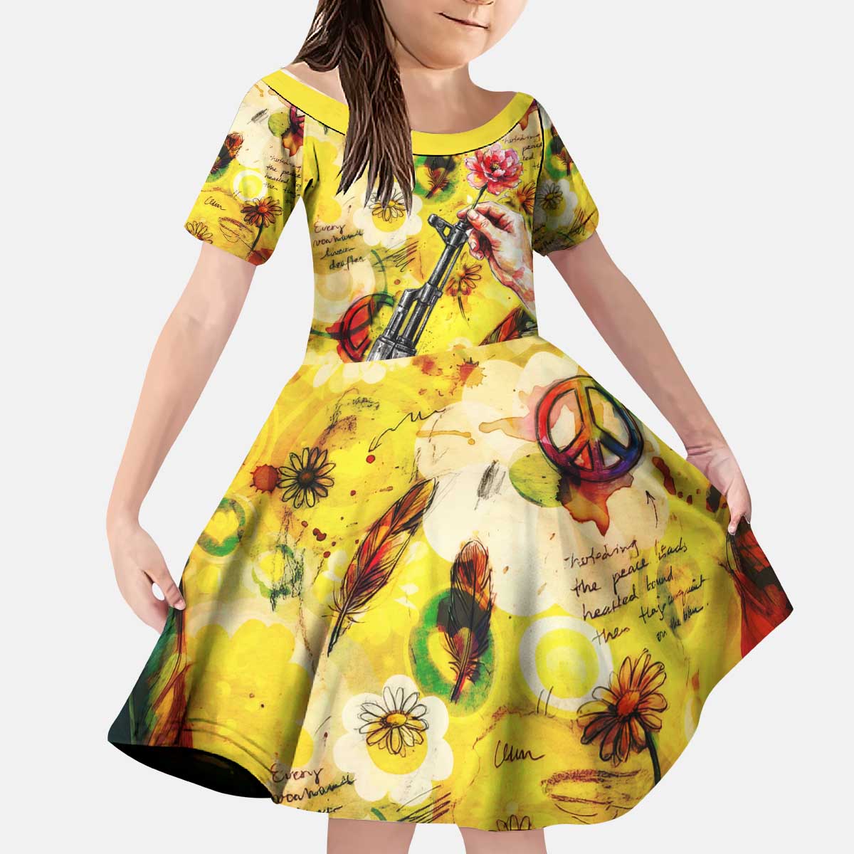 Make Love Not War Kid Short Sleeve Dress Hippie Flower Power Revolution