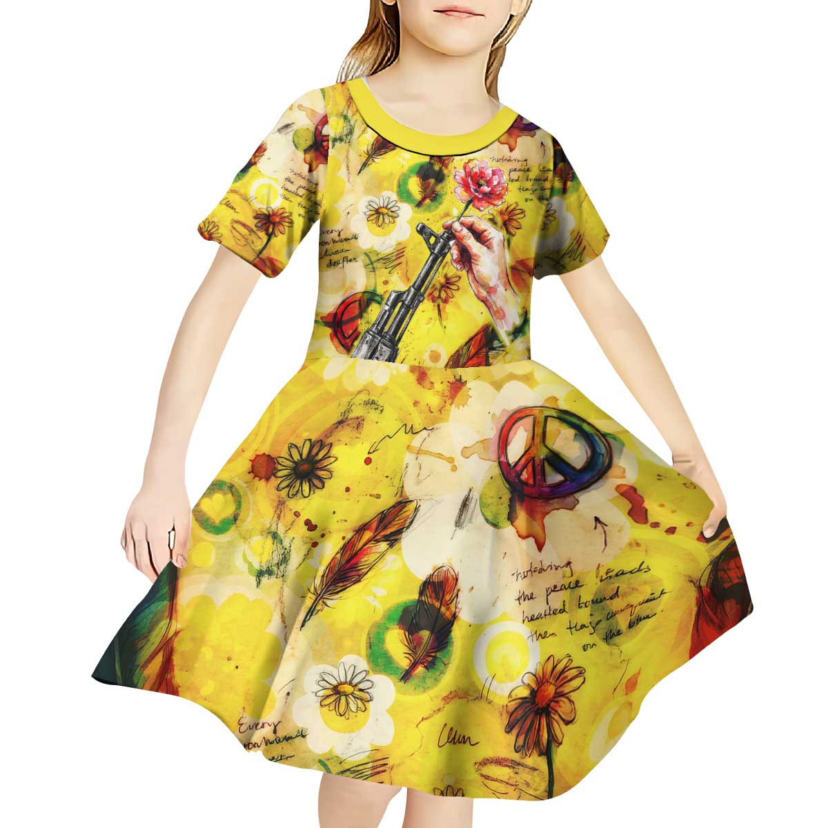 Make Love Not War Kid Short Sleeve Dress Hippie Flower Power Revolution