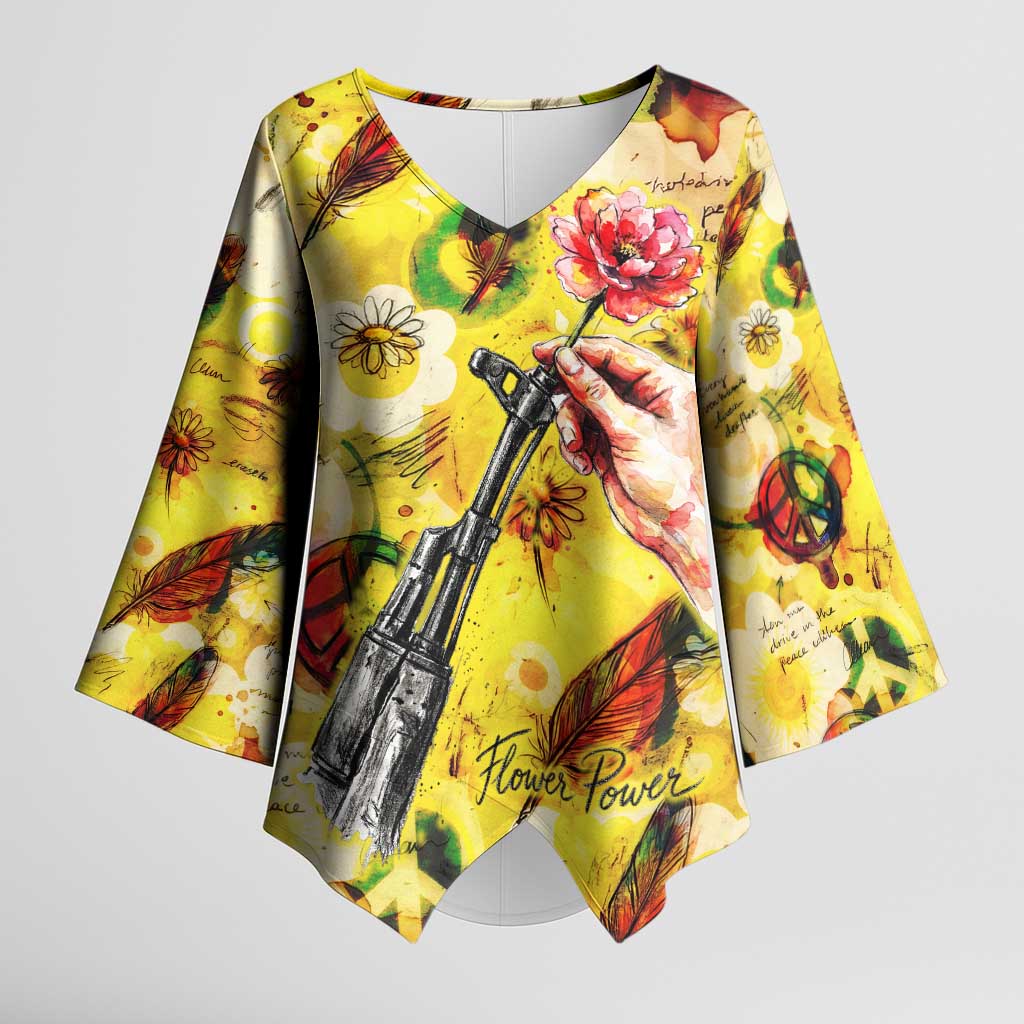 Make Love Not War Kimono Sleeve Blouse Hippie Flower Power Revolution