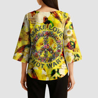 Make Love Not War Kimono Sleeve Blouse Hippie Flower Power Revolution