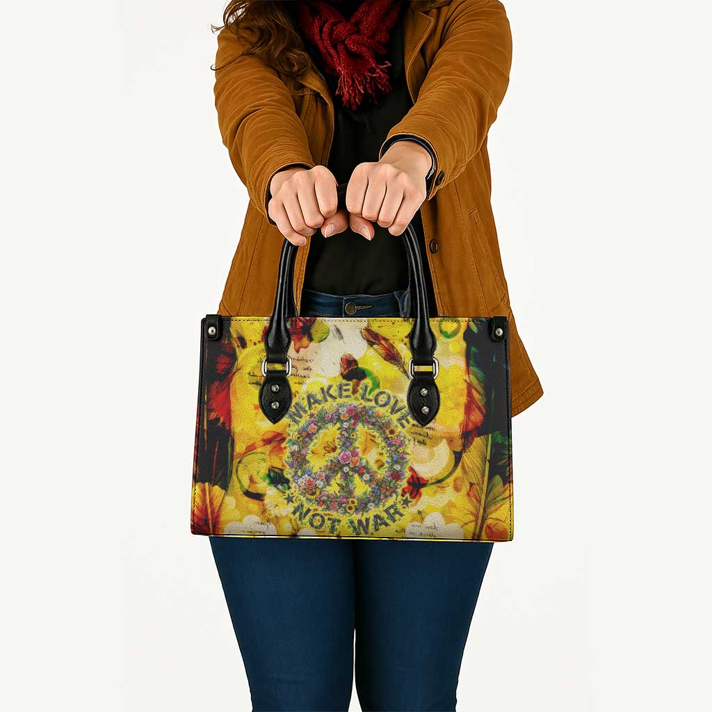 Make Love Not War Leather Bag Hippie Flower Power Revolution
