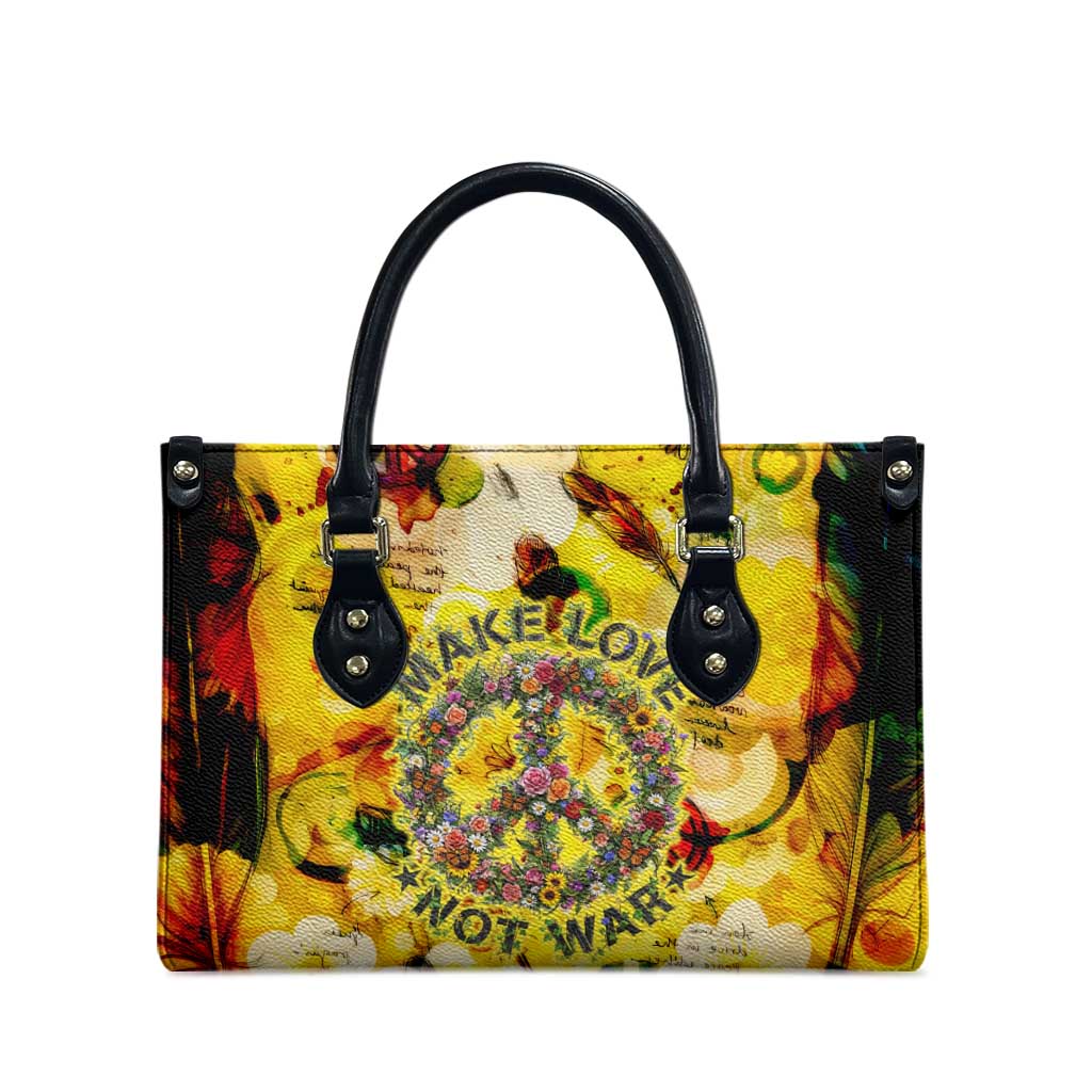 Make Love Not War Leather Bag Hippie Flower Power Revolution