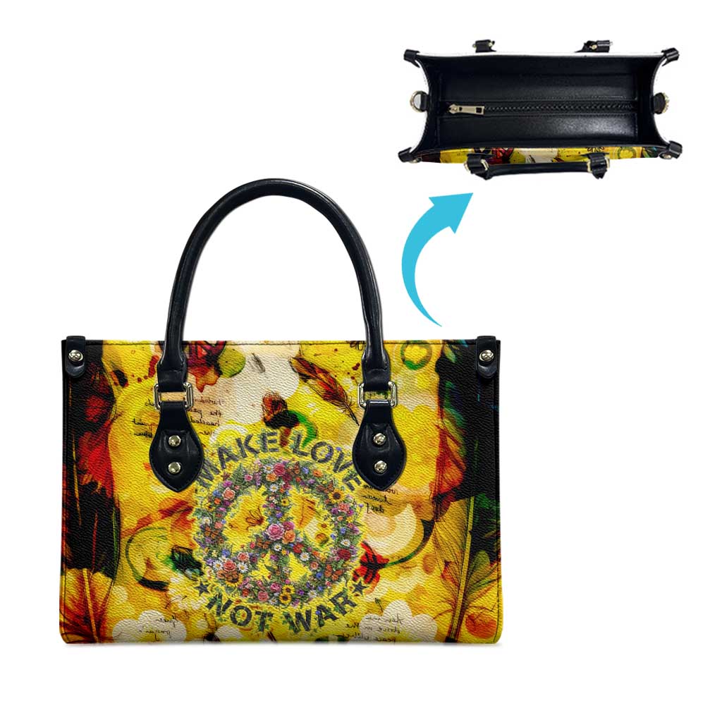 Make Love Not War Leather Bag Hippie Flower Power Revolution