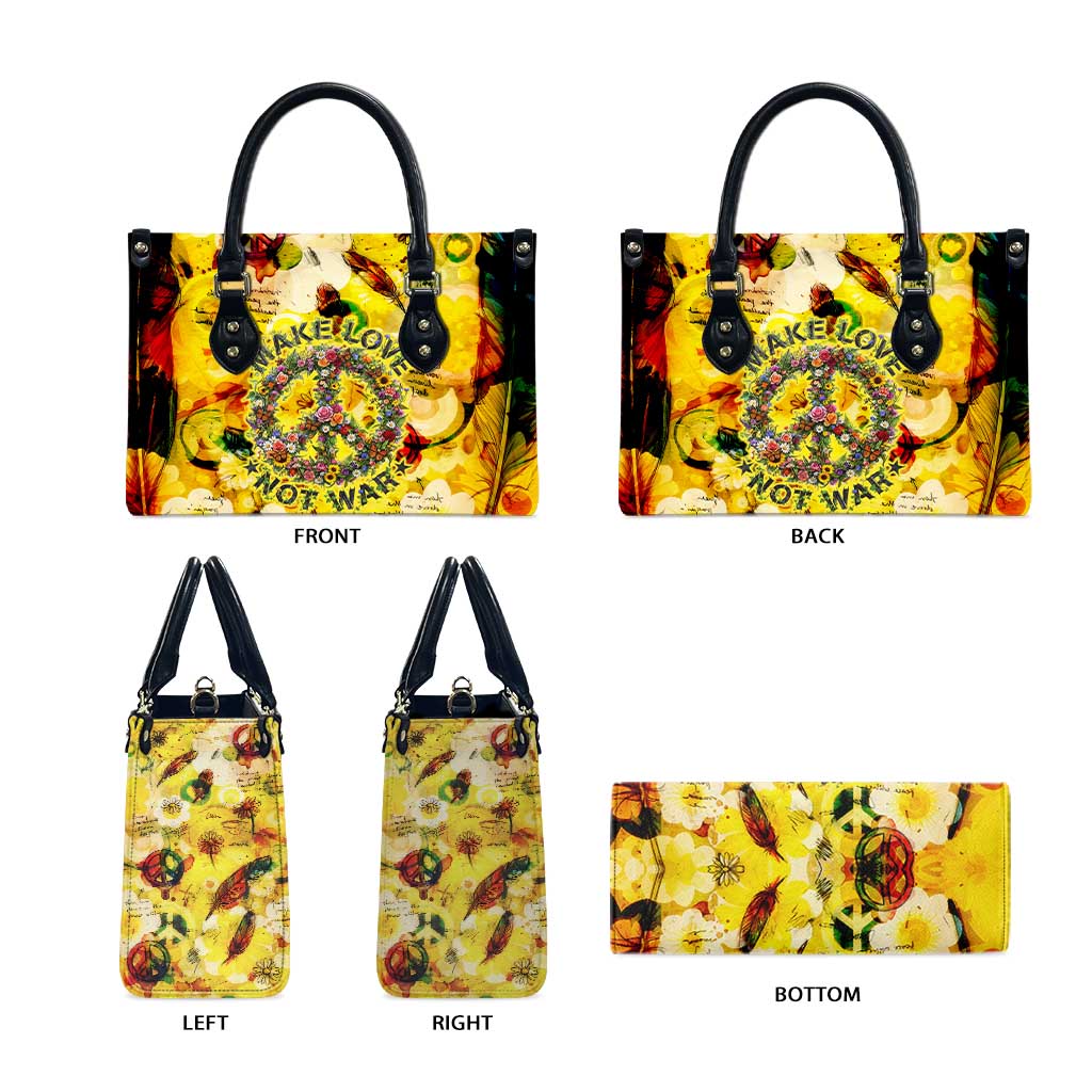 Make Love Not War Leather Bag Hippie Flower Power Revolution