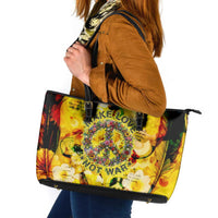Make Love Not War Leather Tote Bag Hippie Flower Power Revolution