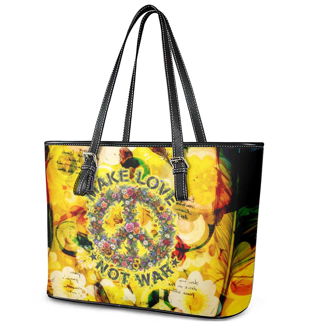 Make Love Not War Leather Tote Bag Hippie Flower Power Revolution
