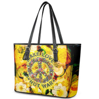 Make Love Not War Leather Tote Bag Hippie Flower Power Revolution