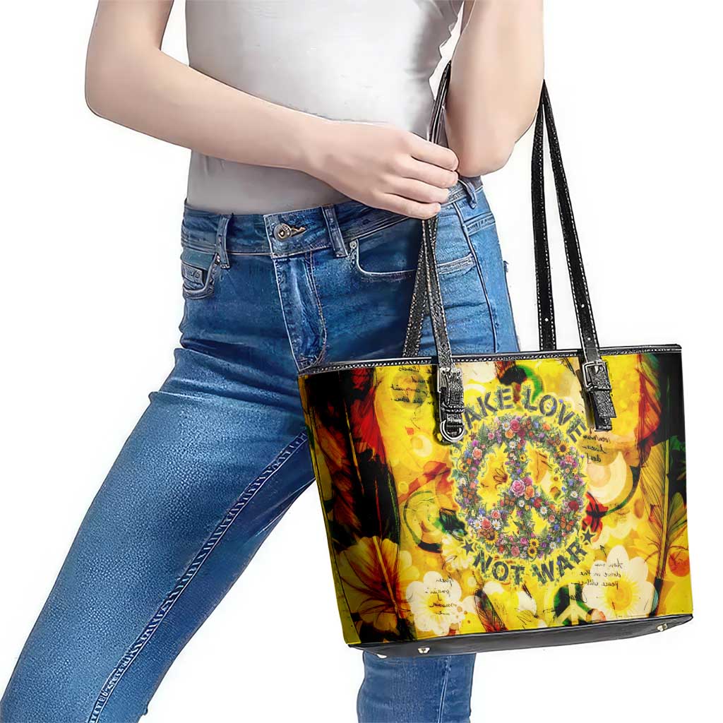 Make Love Not War Leather Tote Bag Hippie Flower Power Revolution