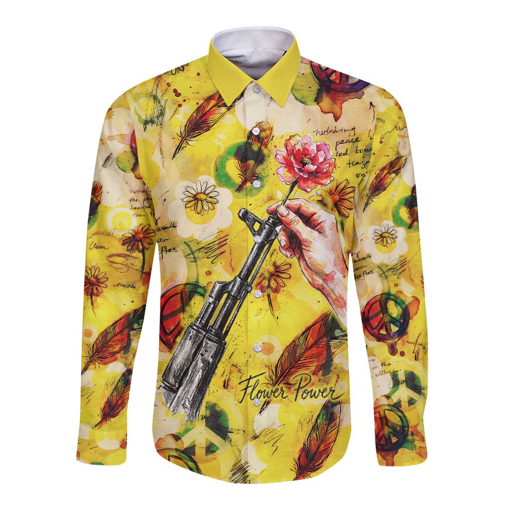 Make Love Not War Long Sleeve Button Shirt Hippie Flower Power Revolution