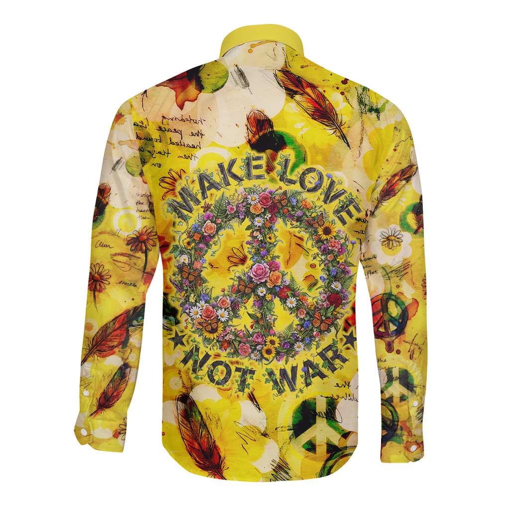 Make Love Not War Long Sleeve Button Shirt Hippie Flower Power Revolution