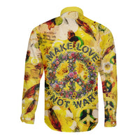 Make Love Not War Long Sleeve Button Shirt Hippie Flower Power Revolution