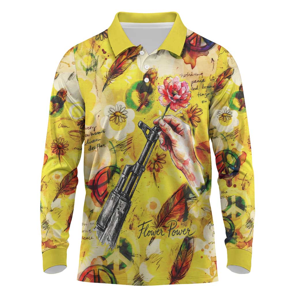 Make Love Not War Long Sleeve Polo Shirt Hippie Flower Power Revolution