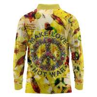 Make Love Not War Long Sleeve Polo Shirt Hippie Flower Power Revolution