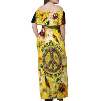 Make Love Not War Off Shoulder Maxi Dress Hippie Flower Power Revolution