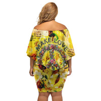 Make Love Not War Off Shoulder Short Dress Hippie Flower Power Revolution