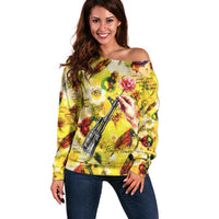 Make Love Not War Off Shoulder Sweater Hippie Flower Power Revolution