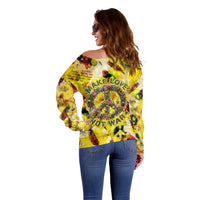 Make Love Not War Off Shoulder Sweater Hippie Flower Power Revolution