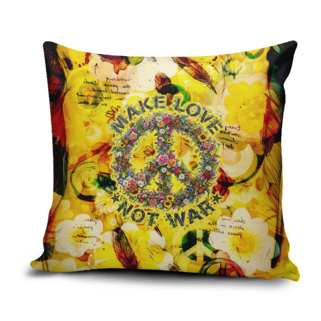Make Love Not War Pillow Cover Hippie Flower Power Revolution