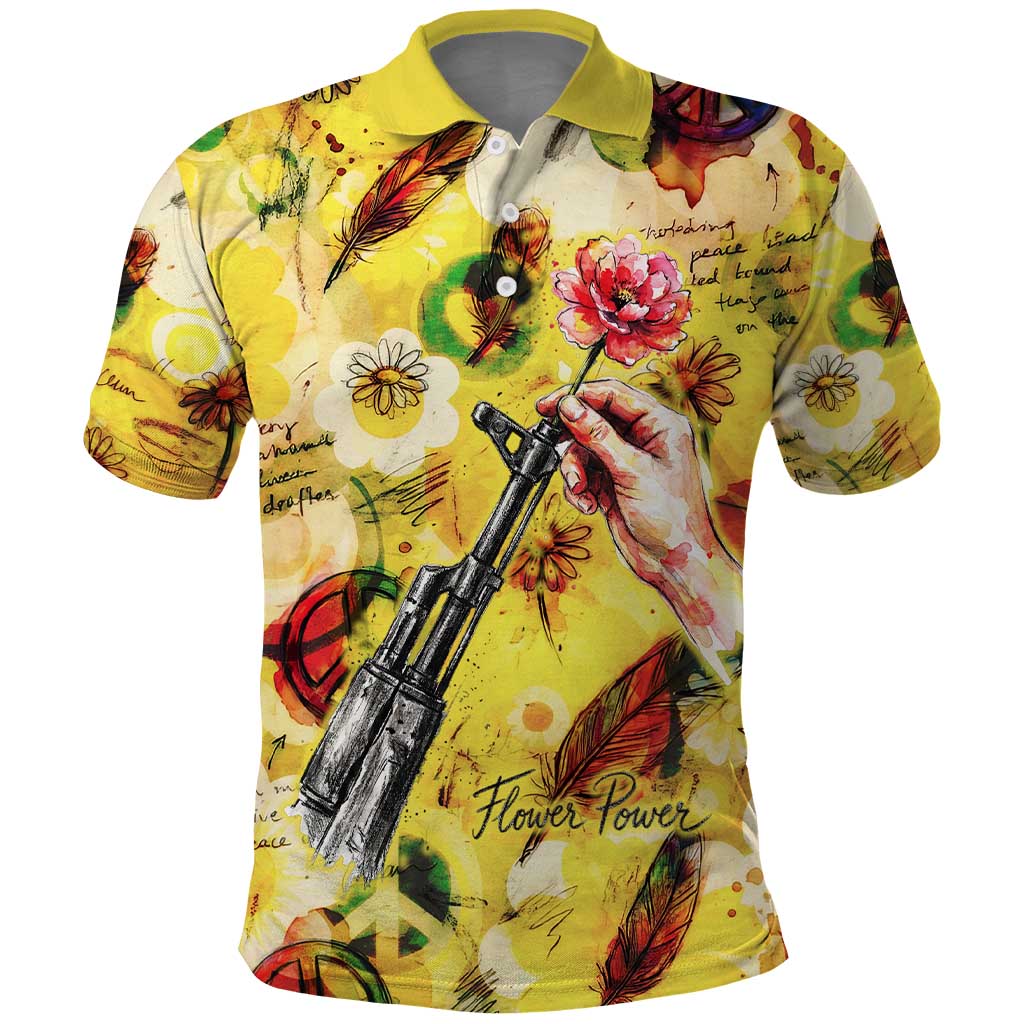 Make Love Not War Polo Shirt Hippie Flower Power Revolution