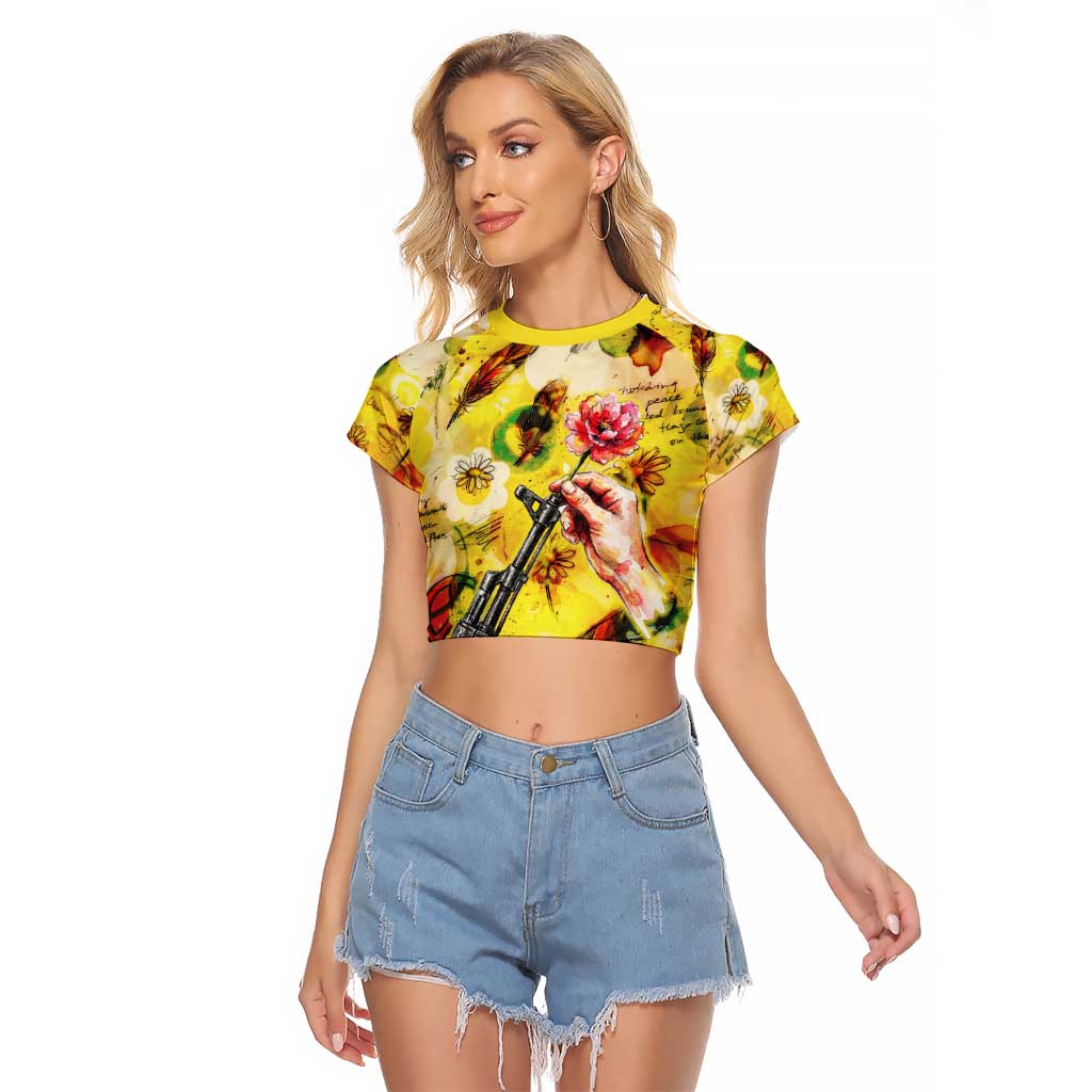 Make Love Not War Raglan Cropped T Shirt Hippie Flower Power Revolution