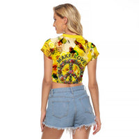 Make Love Not War Raglan Cropped T Shirt Hippie Flower Power Revolution