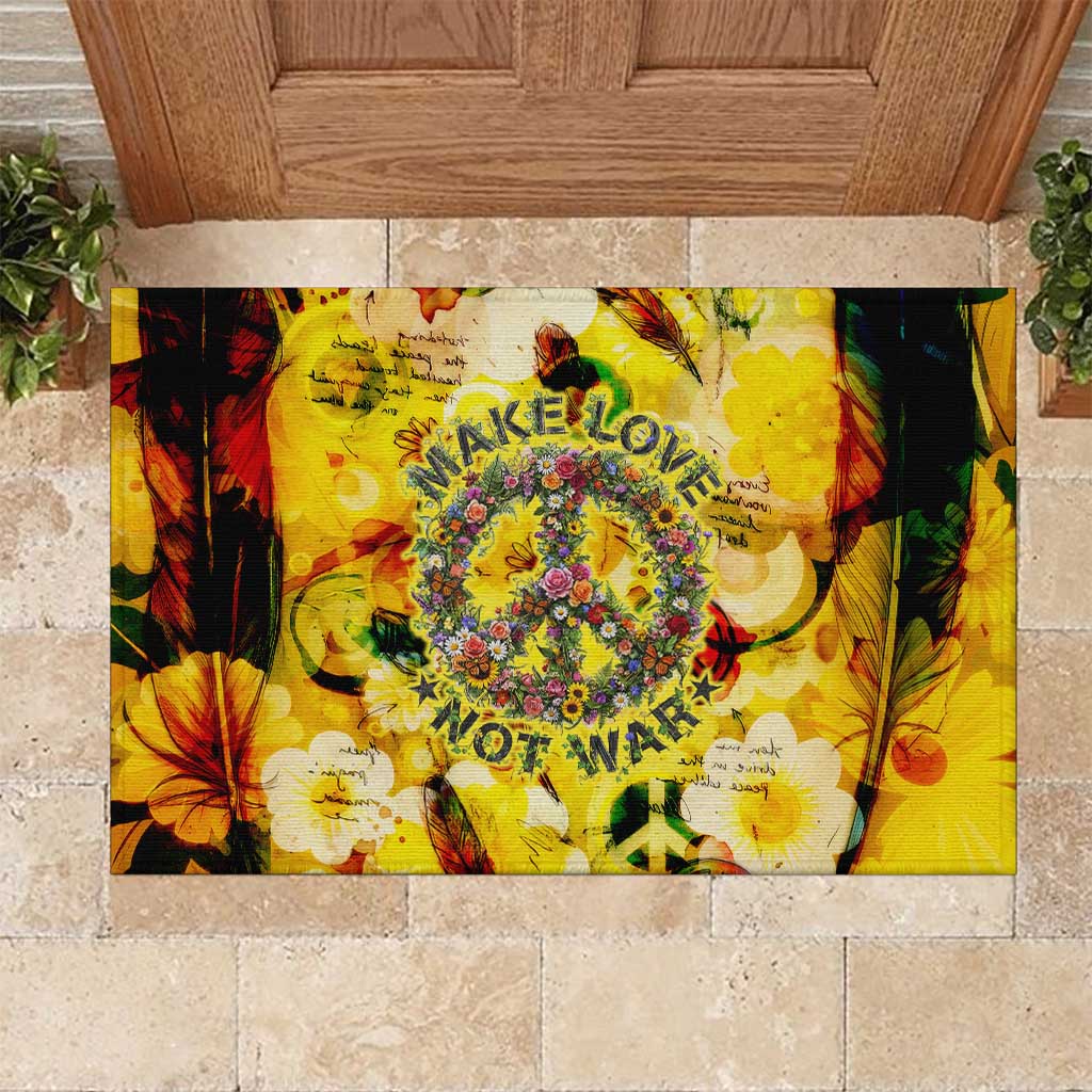 Make Love Not War Rubber Doormat Hippie Flower Power Revolution