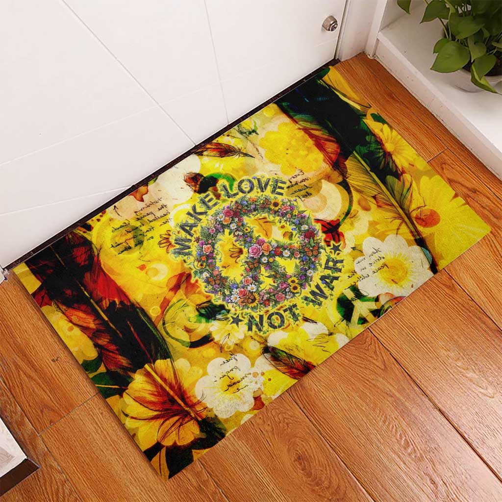 Make Love Not War Rubber Doormat Hippie Flower Power Revolution