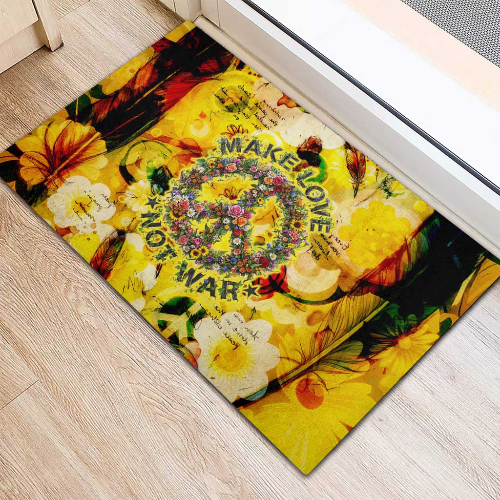 Make Love Not War Rubber Doormat Hippie Flower Power Revolution