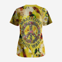 Make Love Not War Scrub Top Hippie Flower Power Revolution