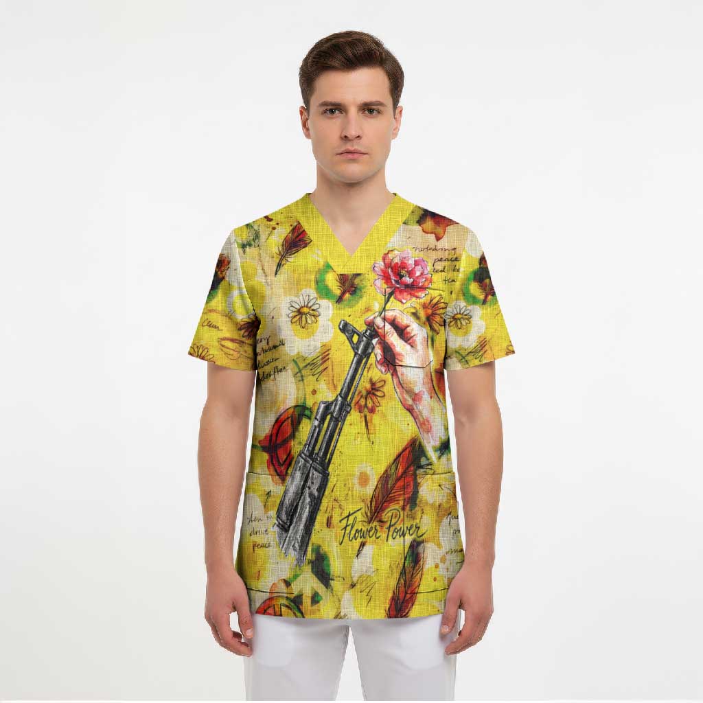 Make Love Not War Scrub Top Hippie Flower Power Revolution