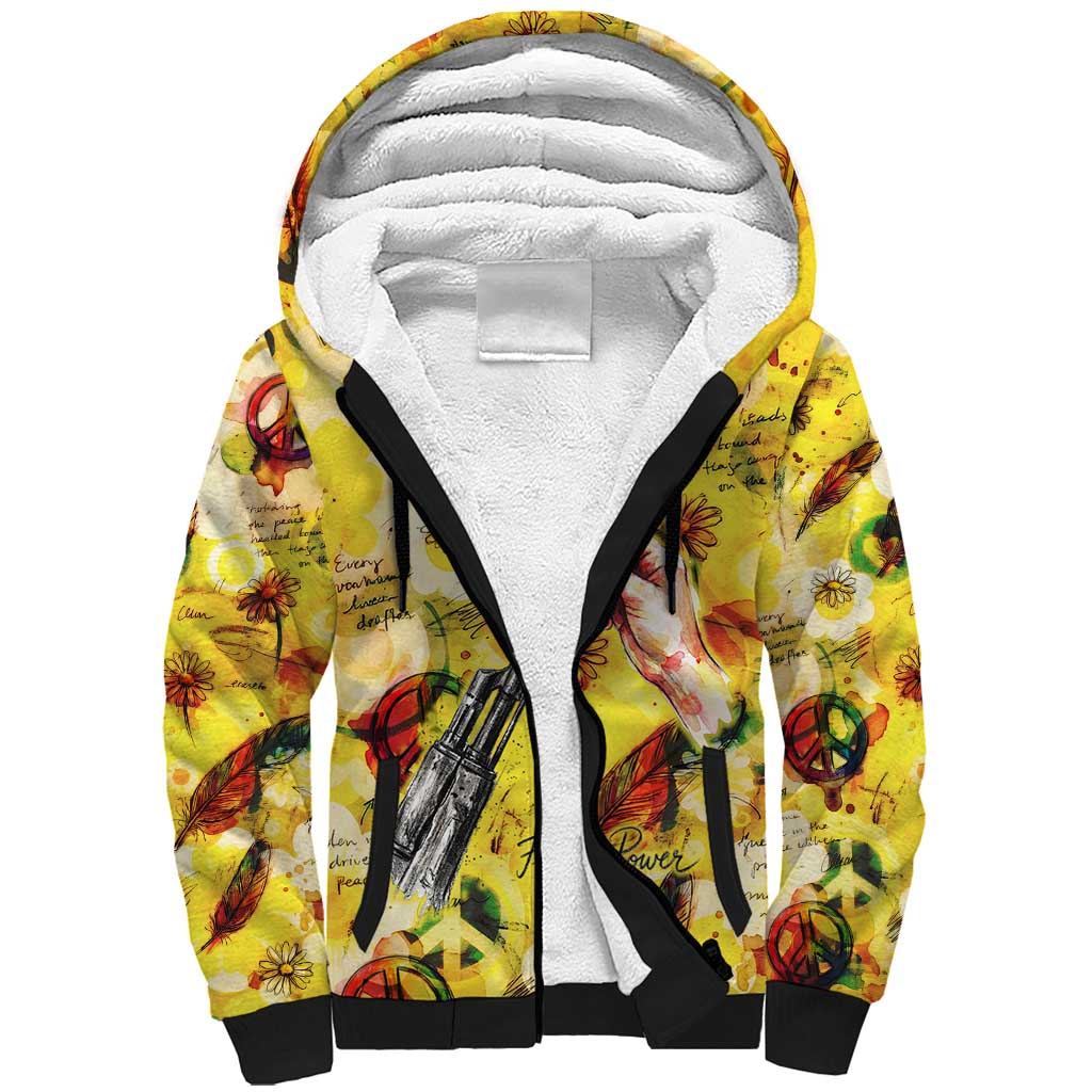 Make Love Not War Sherpa Hoodie Hippie Flower Power Revolution