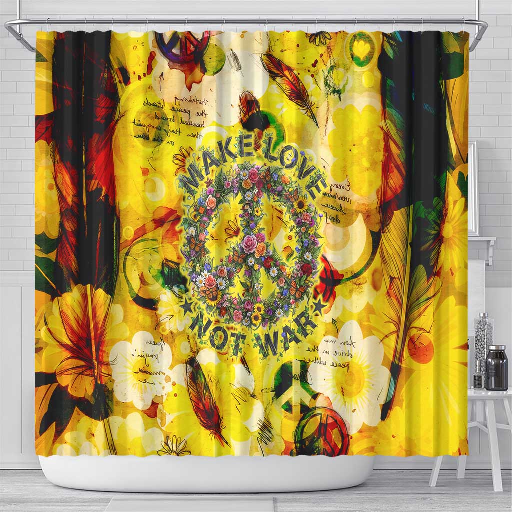 Make Love Not War Shower Curtain Hippie Flower Power Revolution