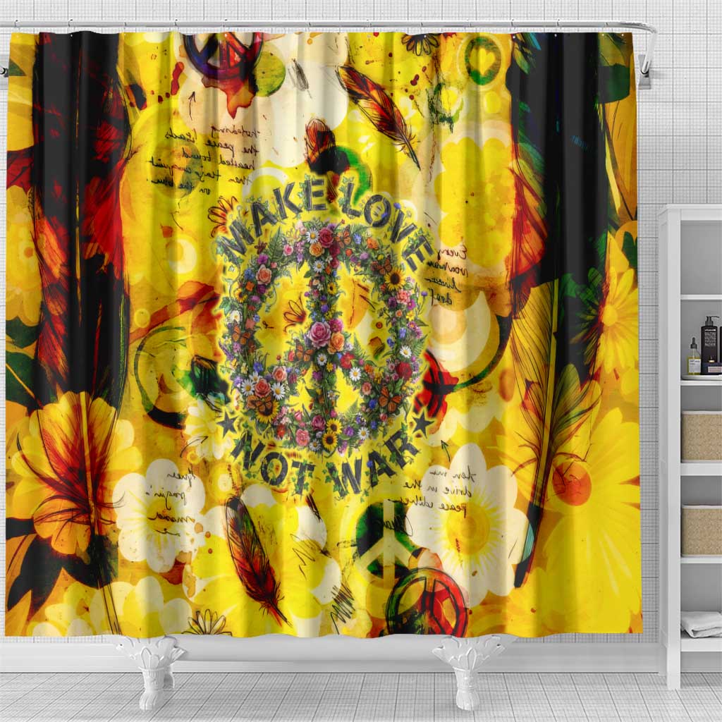 Make Love Not War Shower Curtain Hippie Flower Power Revolution