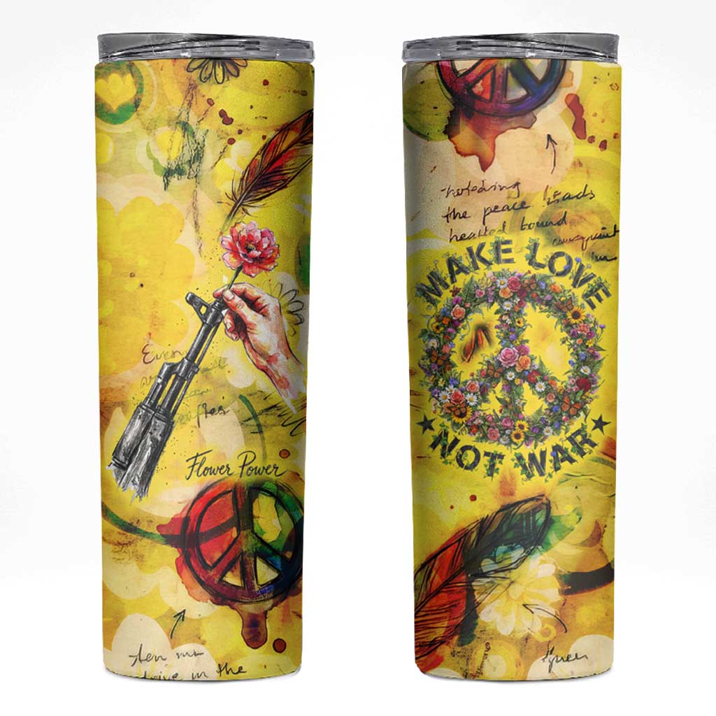 Make Love Not War Skinny Tumbler Hippie Flower Power Revolution