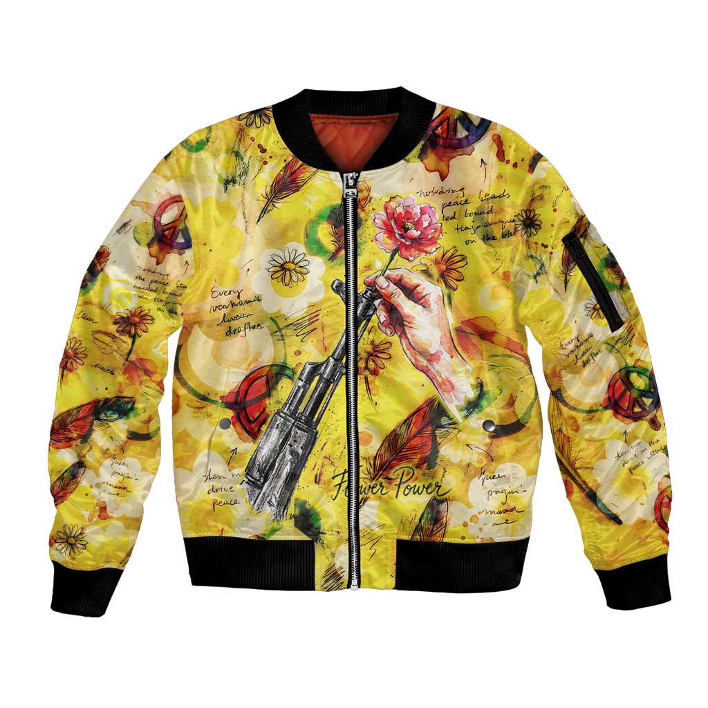 Make Love Not War Sleeve Zip Bomber Jacket Hippie Flower Power Revolution