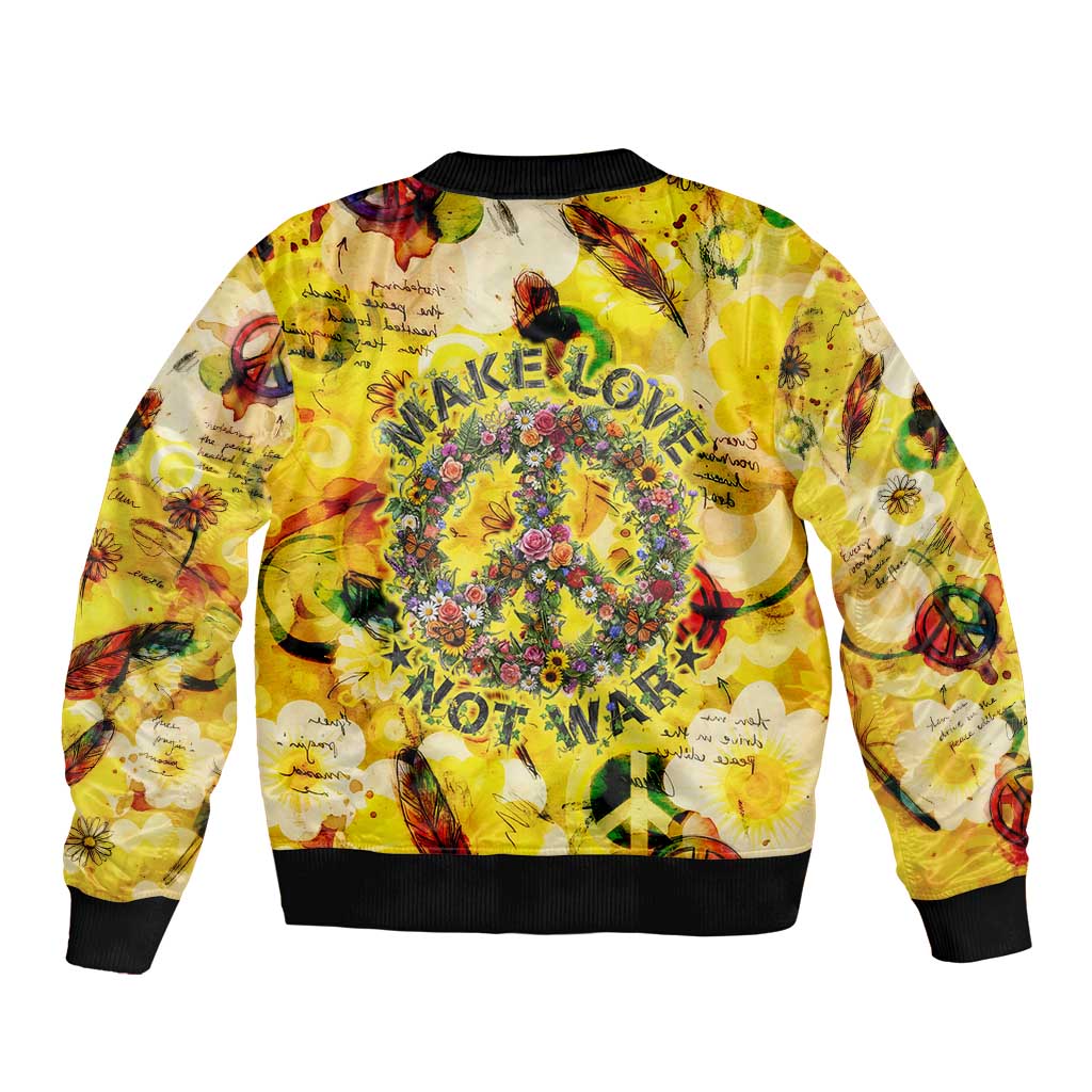 Make Love Not War Sleeve Zip Bomber Jacket Hippie Flower Power Revolution