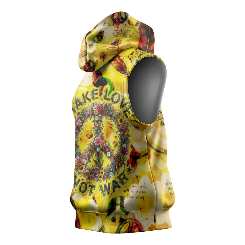 Make Love Not War Sleeveless Hoodie Hippie Flower Power Revolution