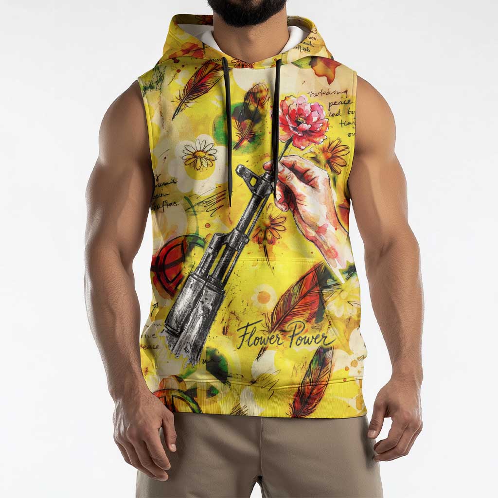 Make Love Not War Sleeveless Hoodie Hippie Flower Power Revolution
