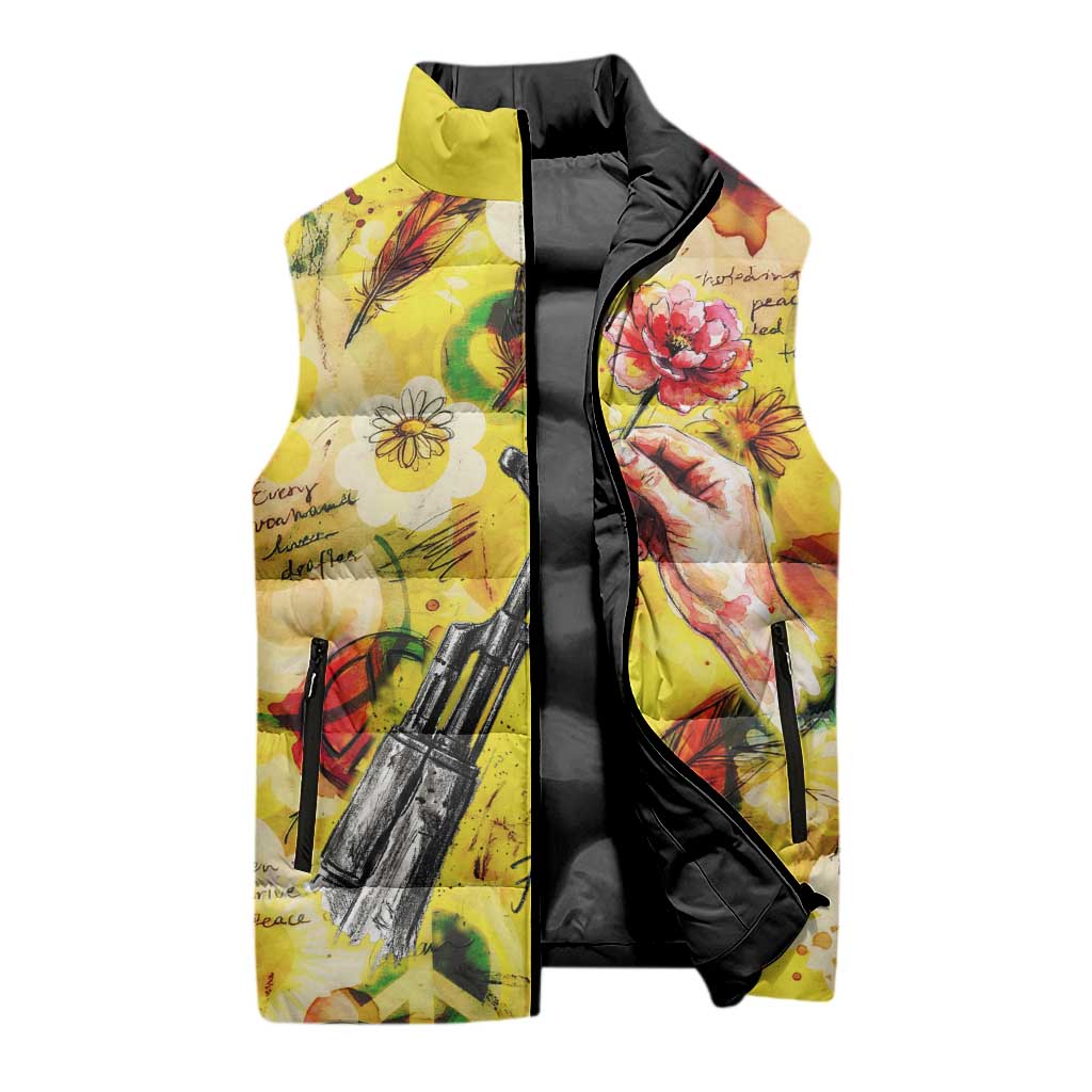 Make Love Not War Sleeveless Puffer Jacket Hippie Flower Power Revolution