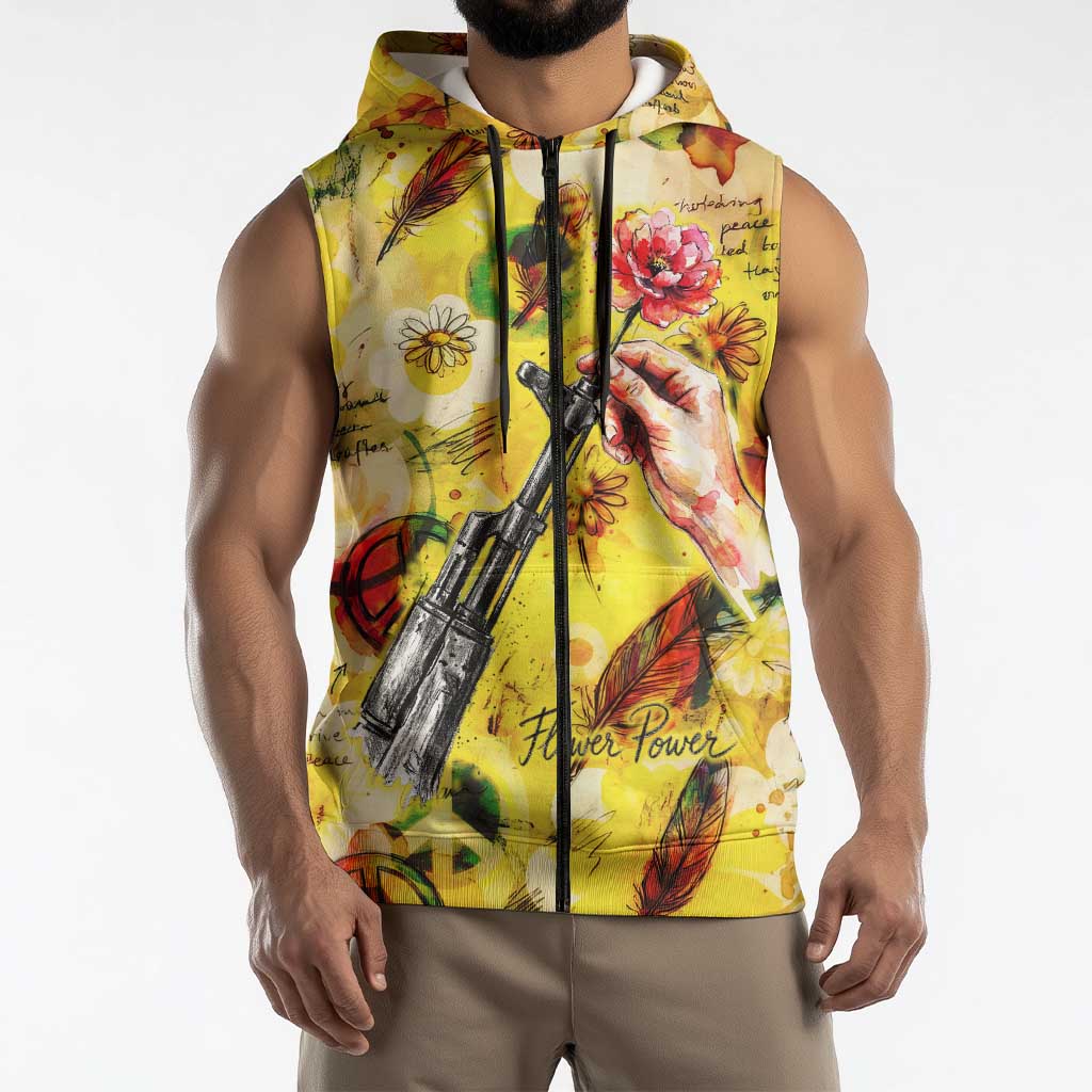 Make Love Not War Sleeveless Zip Hoodie Hippie Flower Power Revolution