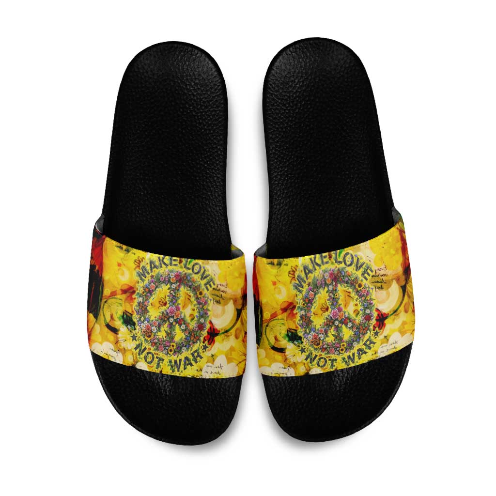 Make Love Not War Slide Sandals Hippie Flower Power Revolution
