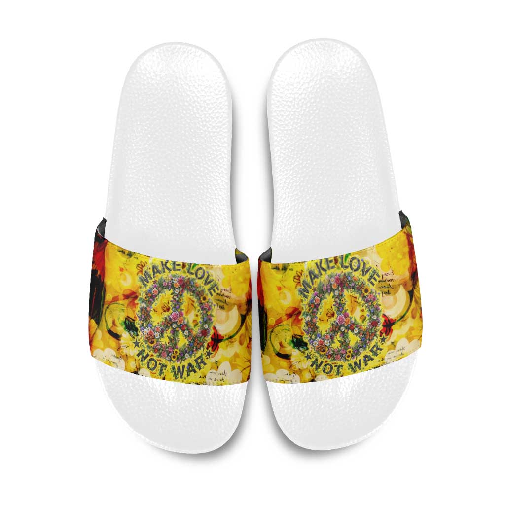Make Love Not War Slide Sandals Hippie Flower Power Revolution