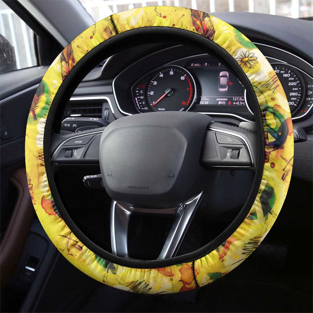 Make Love Not War Steering Wheel Cover Hippie Flower Power Revolution